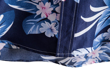 Blue Floral Print Men's Summer Short Sleeves T Shirts