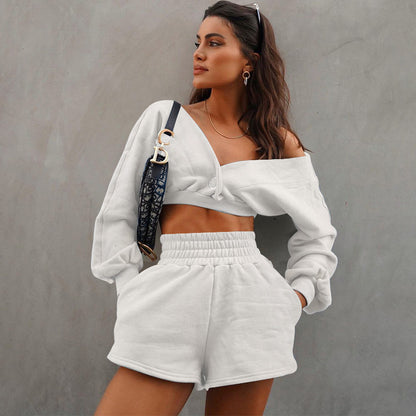Sexy Fall Long Sleeves Sports Tops and Shorts