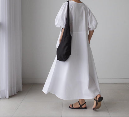 Loose Cozy Puff Sleeves Long Dresses-STYLEGOING
