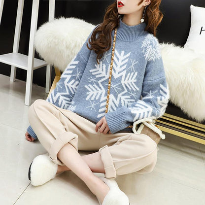 Christmas Snowflake High Neck Knitting Women Sweaters--Free Shipping at meselling99
