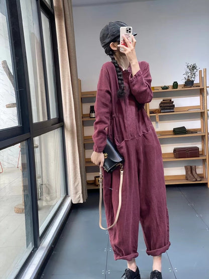 Vintage Women Leisure Long Sleeves Rompers-STYLEGOING