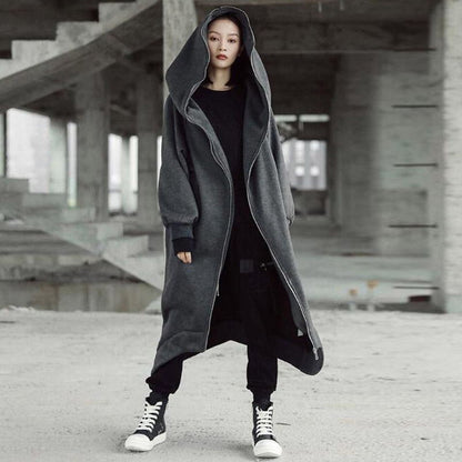 Creative Zipper Winter Long Hoodies Outerwear for Women