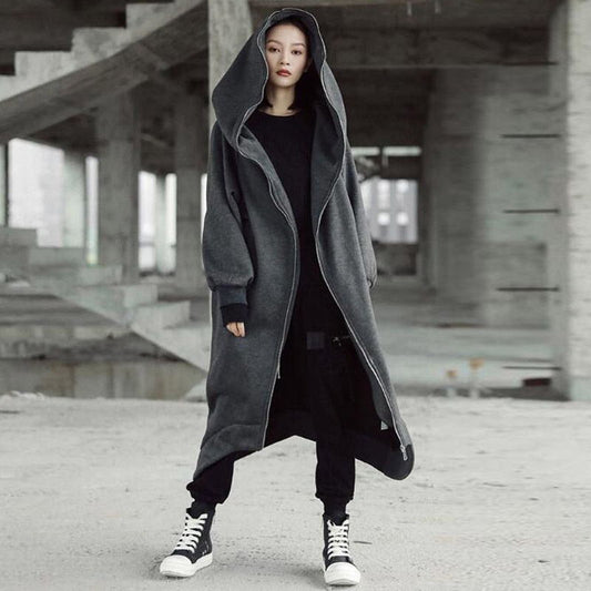 Creative Zipper Winter Long Hoodies Outerwear for Women