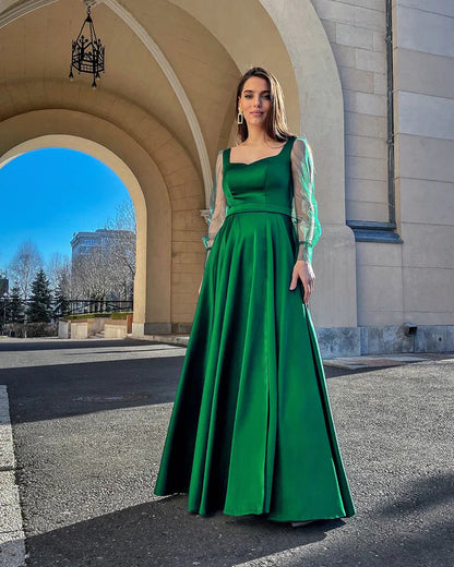 Round Neck Long Sleeves Green Party Dresses for Women