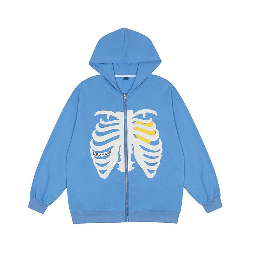 Casual Skeleton Zipper Long Sleeves Overcoats