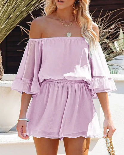 Summer Chiffon Off The Shoulder Tops & Pants Suits