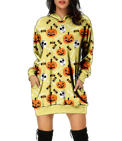 Halloween Pumpkin Design Pullover Hoodies for Women