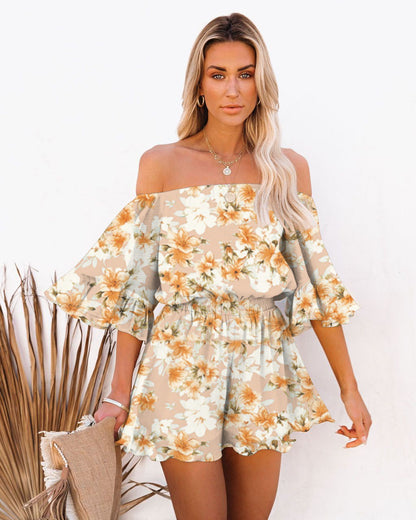 Summer Chiffon Off The Shoulder Tops & Pants Suits