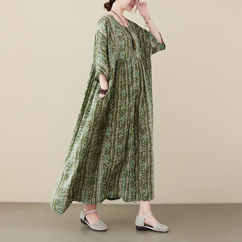 Vintage Plus Sizes Summer Short Sleeves Long Dresses