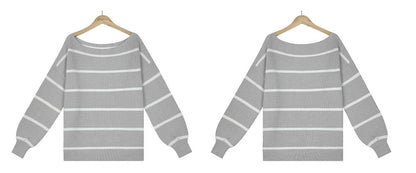 Women Off The Shoulder Striped Knitted Pullover Sweaters