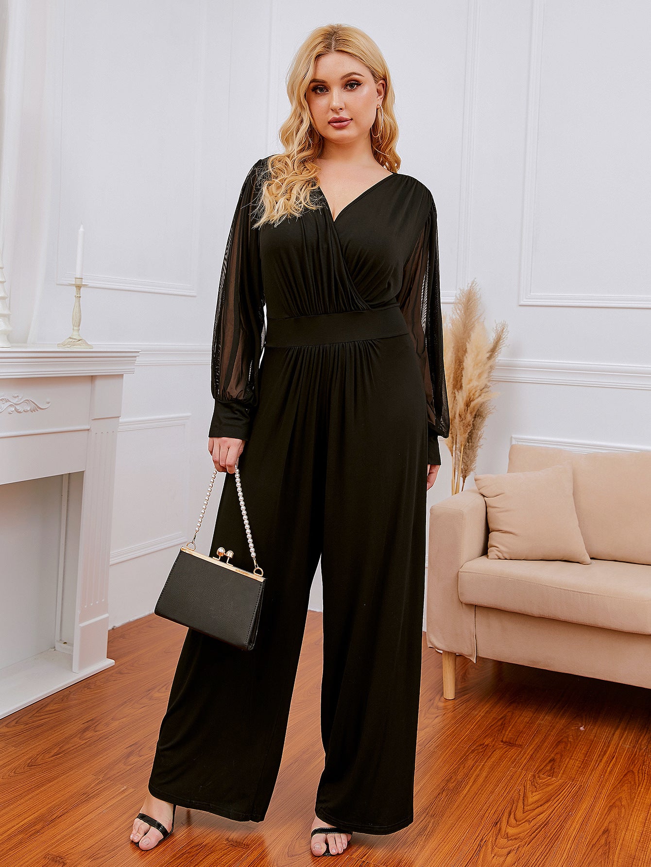 Black Casual Lace Decoration Plus Sizes Jumpsuits for Women