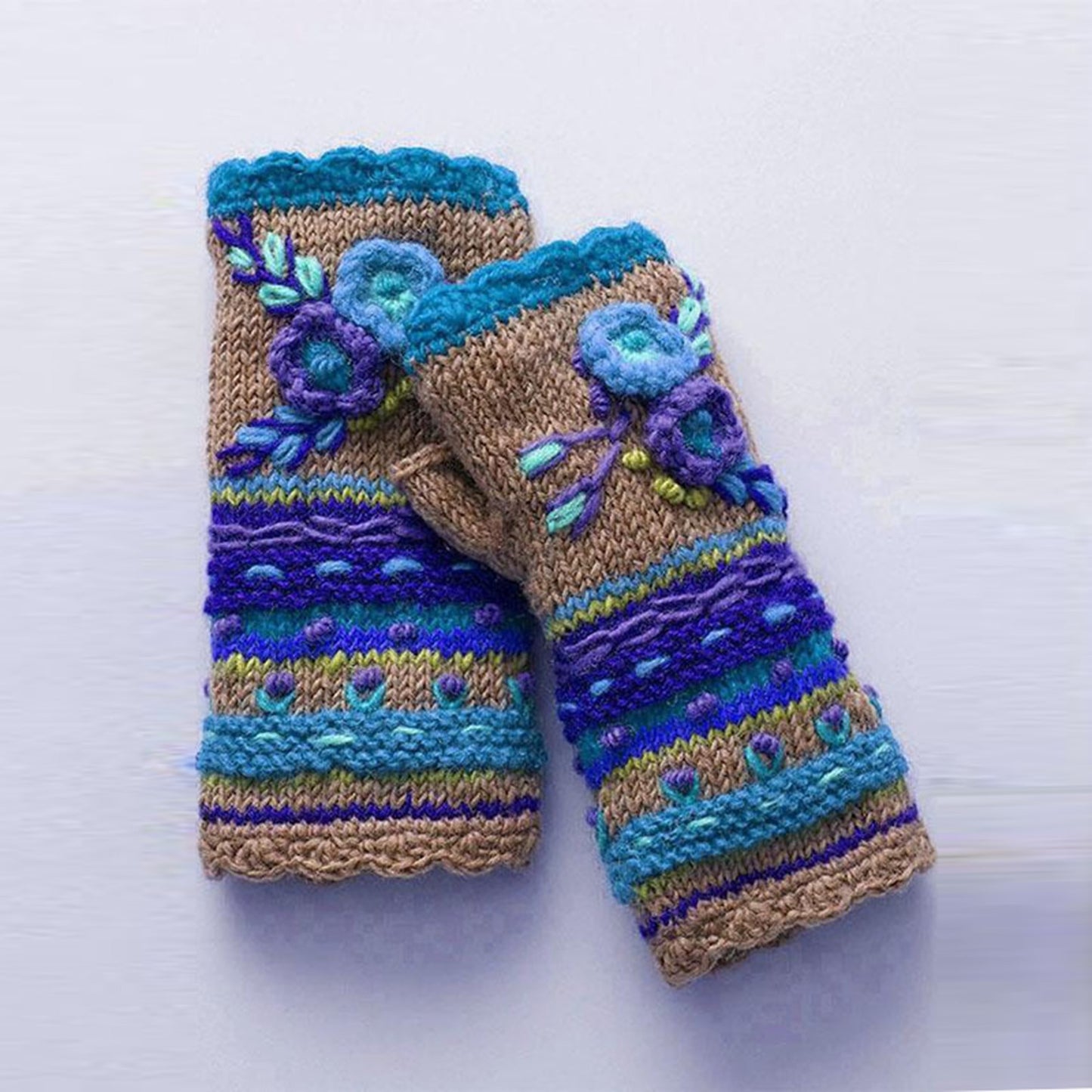 Winter Warm Handmade Embroidery Knitted Gloves for Women