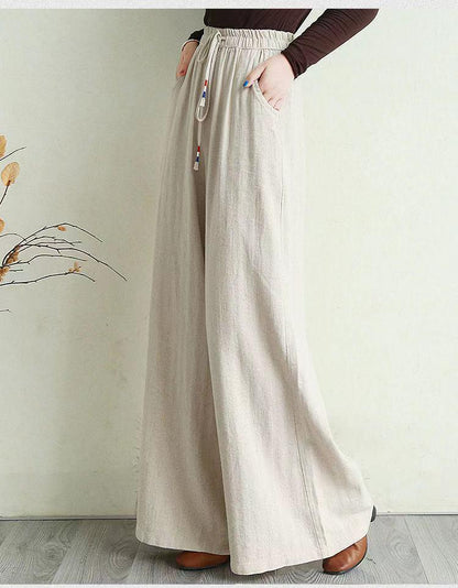 Women Linen Drawstring Summer Casual Pants-STYLEGOING