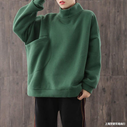 Women High Neck Velvet Pullover Tops