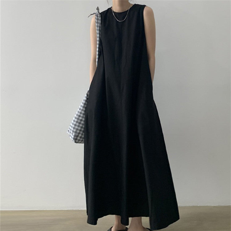 Vintage Cozy Sleeveless Vest Long Dresses with Pockets