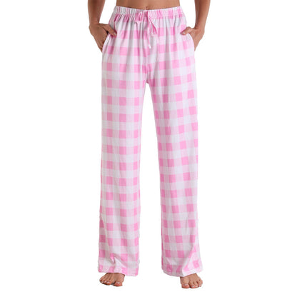 Causal Plaid Women Pajamas Pants Elastic Cord