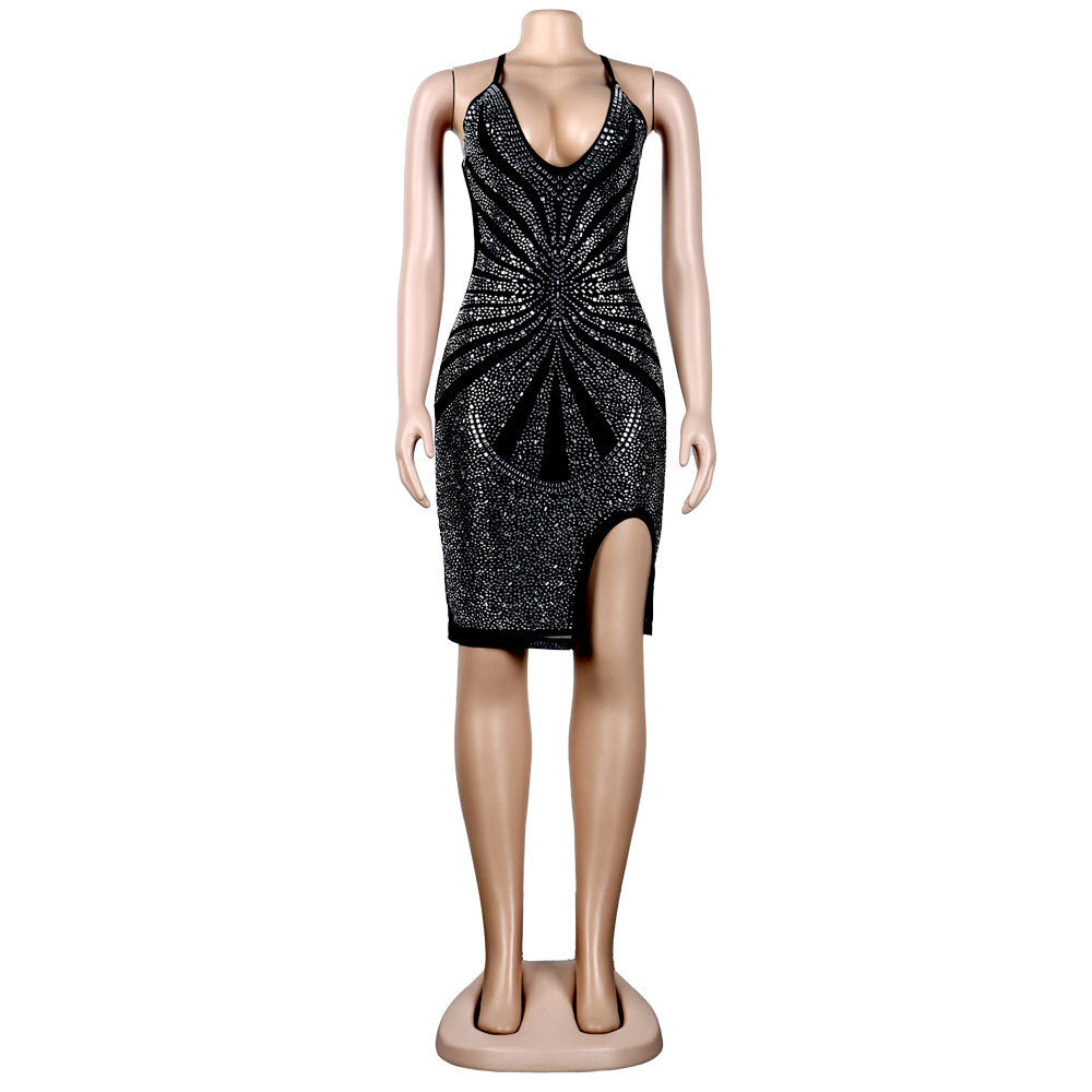 Sexy Deep V Neck Diamond Party Dresses
