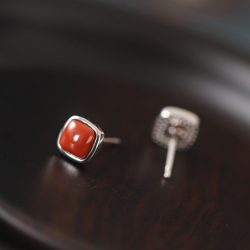 Cute Agate Serlign Sliver Earring Stud for Women