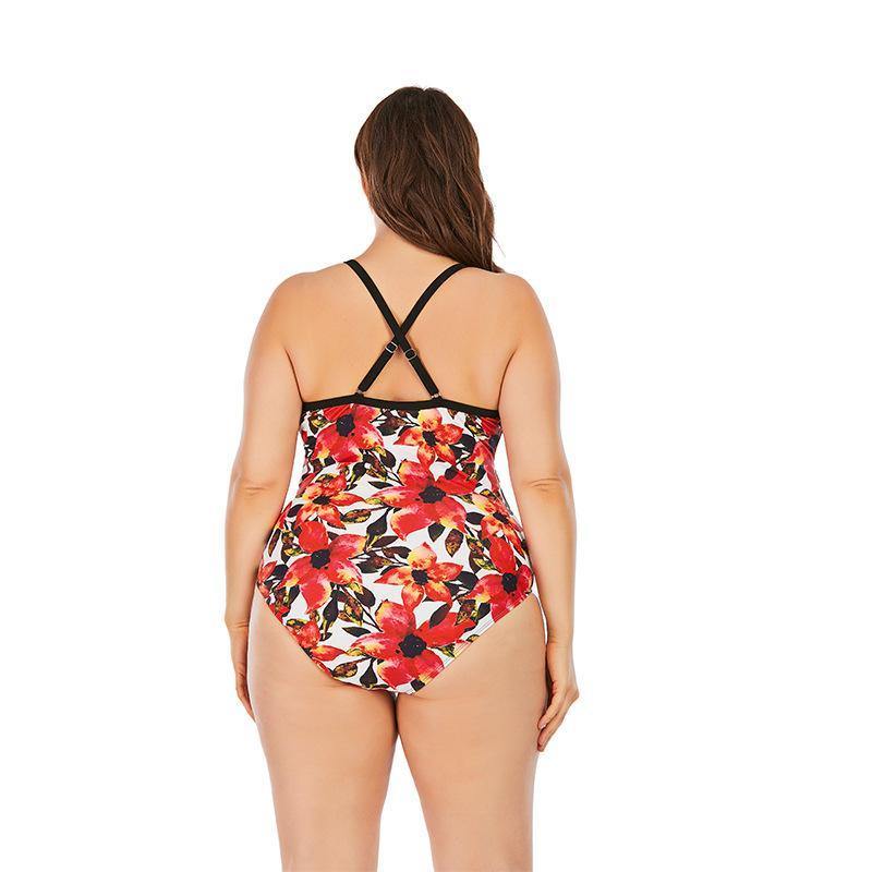 Floral Print Plus Sizes Conserved Swiming Suits-STYLEGOING