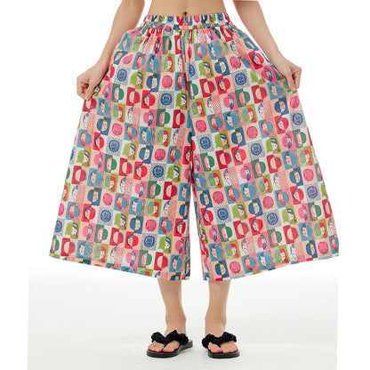 Pink Casual Plus Sizes Cropped Wide Legs Pants for Women