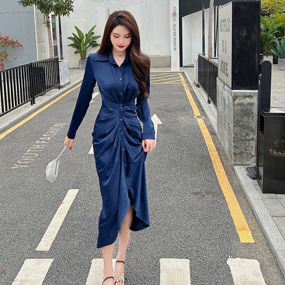 Elegant Women Slim Waist Long Sleeves Shirts Dresses