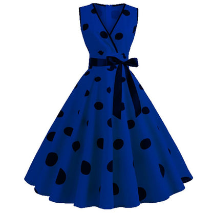 Casaul Sleeveless Dot Print Vintage Dresses-STYLEGOING