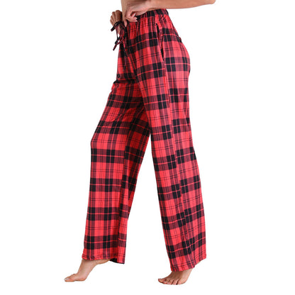 Causal Plaid Women Pajamas Pants Elastic Cord