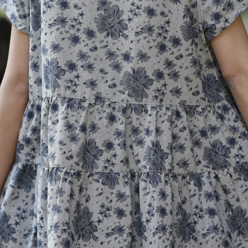 Vintage Linen Short Sleeves Midi Dresses