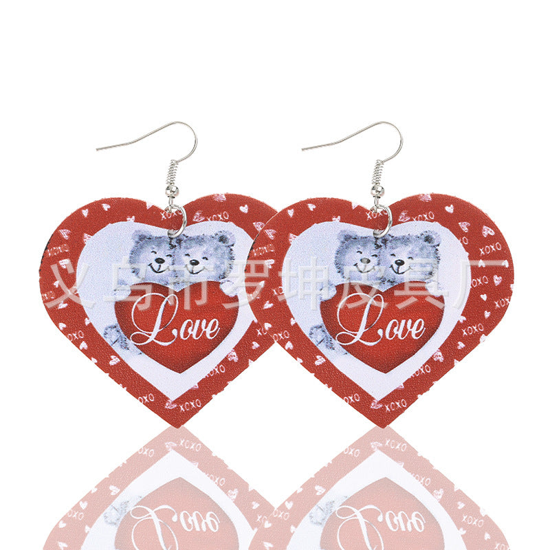 3pcs/Set Pu Leather Sweetheart Design Pink Earrings for Women