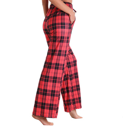Causal Plaid Women Pajamas Pants Elastic Cord