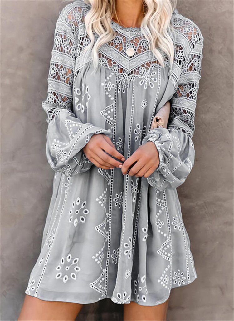 Women Summer Hollow Out Casual Short Dresses-STYLEGOING