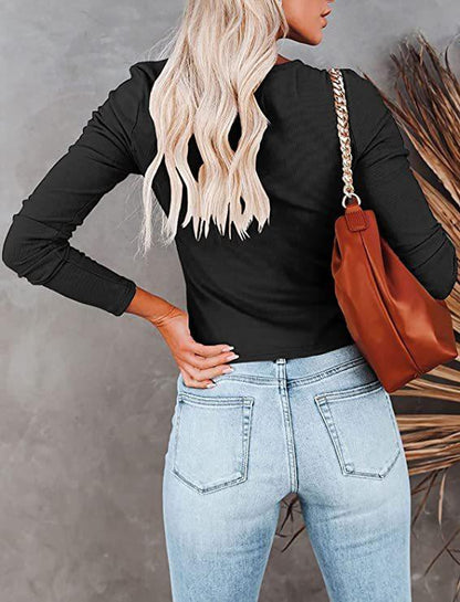 Women Drawstring Fall Long Sleeves T Shirts-STYLEGOING