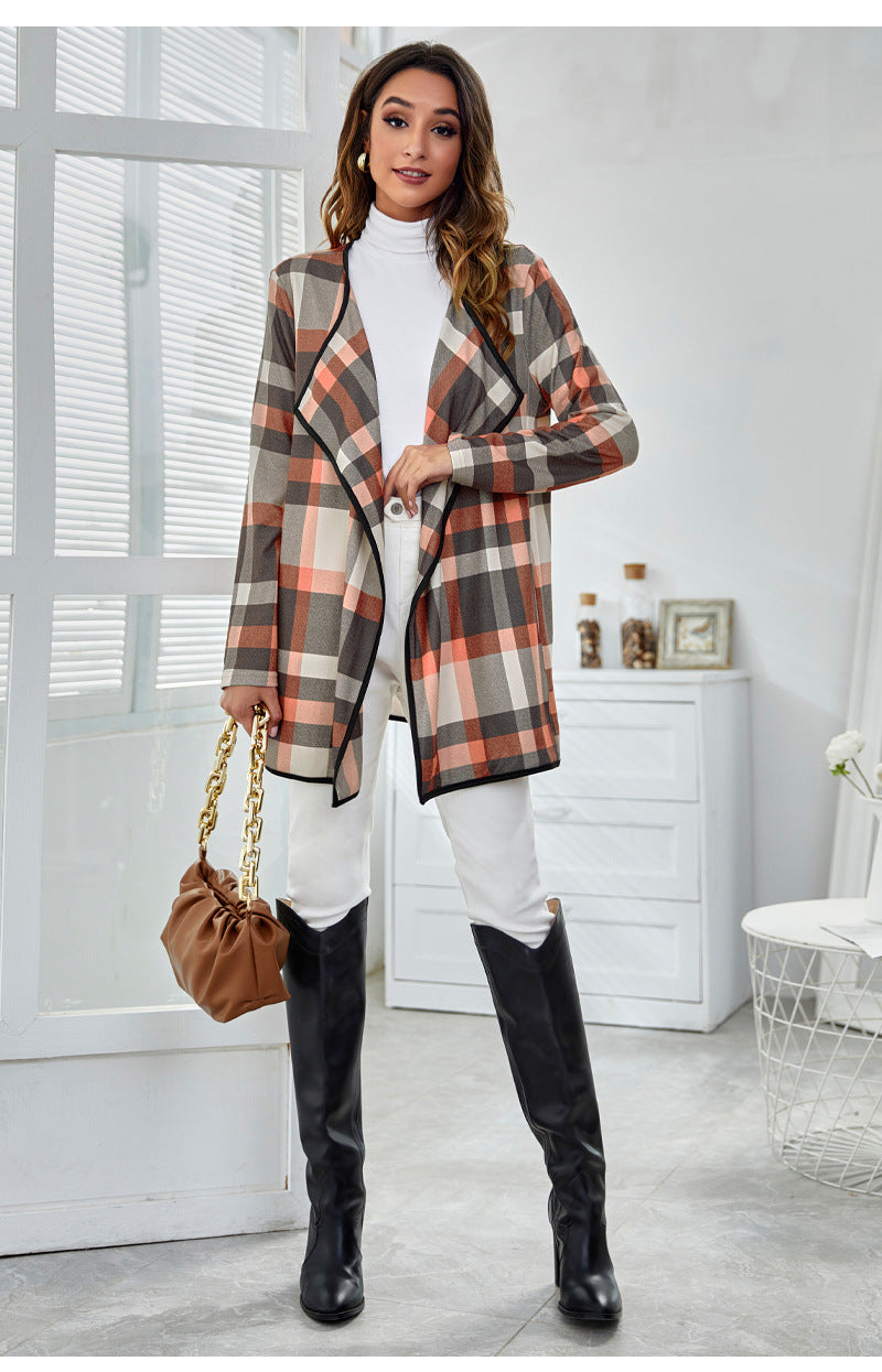 Casual Pocket Design Plaid Women Coats