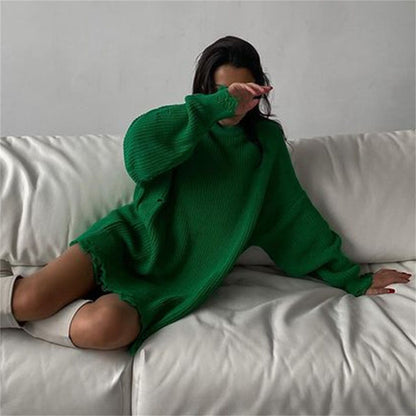 Women Plus Sizes Knitting Long Sweaters
