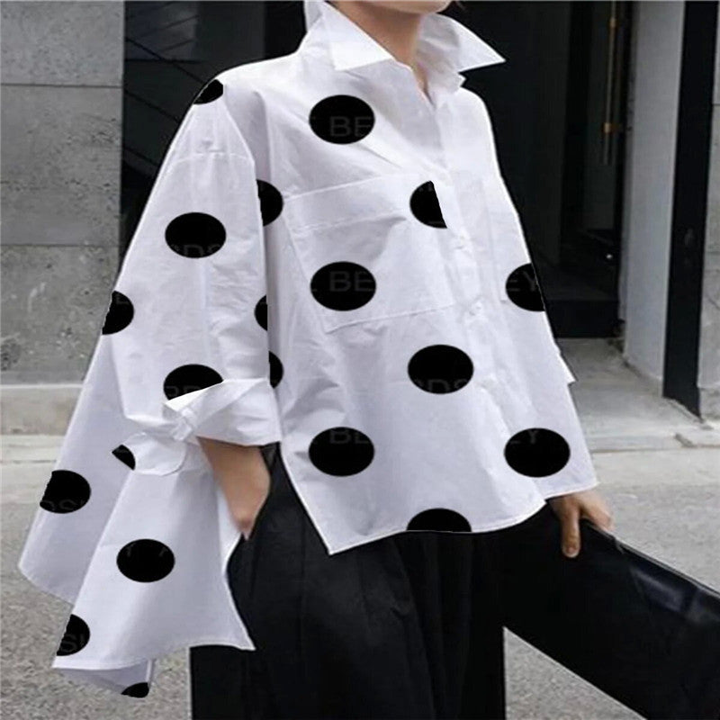 Casual Dot Print Cotton Loose Shirts for Women