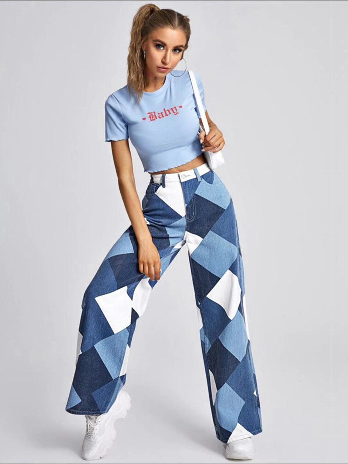 Casual High Waist Women Denim Wide Leg Pants