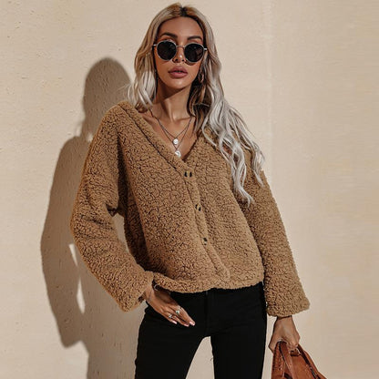 Women V Neck Long Sleeves Short Overcoat-STYLEGOING