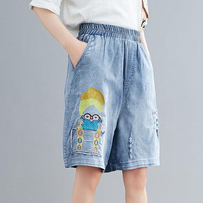 Summer Embroidery Plus Sizes Women Dnim Shorts