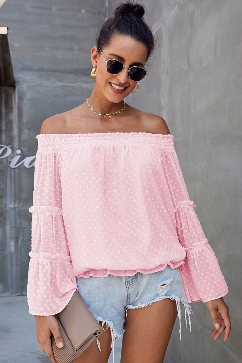 Off The Shoudler Bell Sleeves Chiffon Blouses-STYLEGOING
