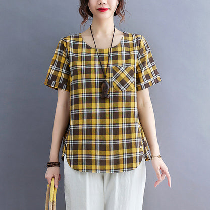 Casual Linen Short Sleeves Women Blouses