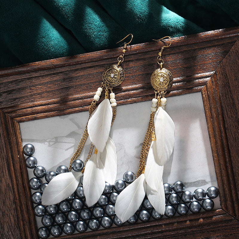 Bohemian Feather Design Women Drop Rings