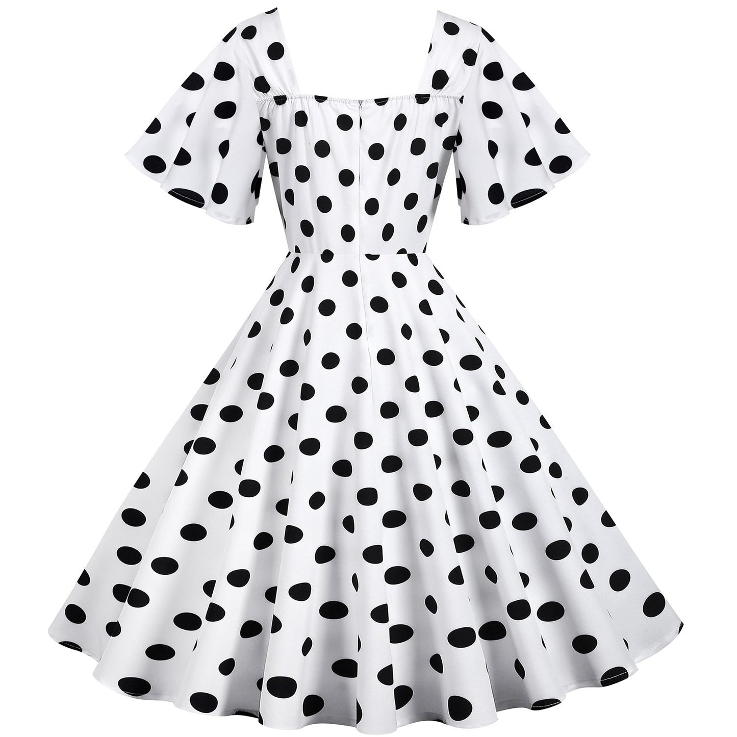 Retro Dot Print Short Sleeves Short Dresses-STYLEGOING