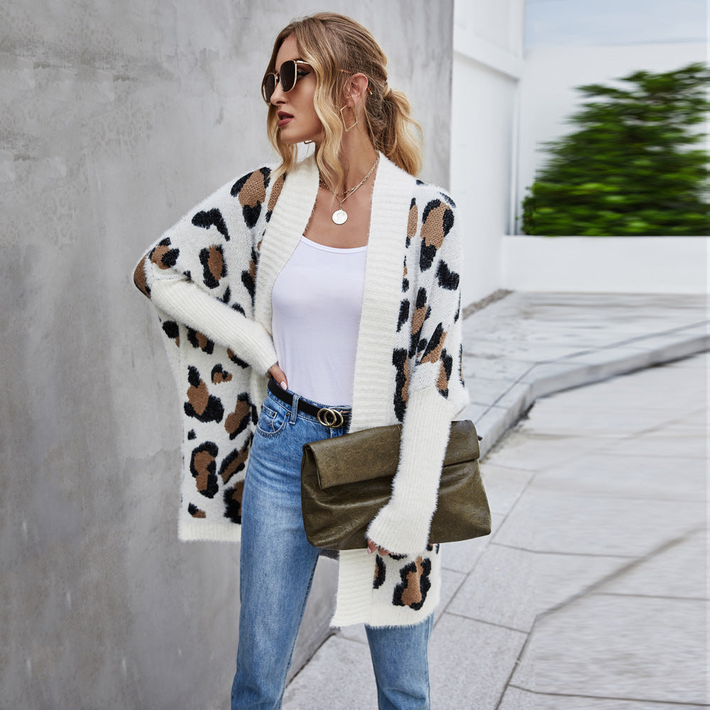 Fashion Leopard Women Knitted Cardigan Sweaters
