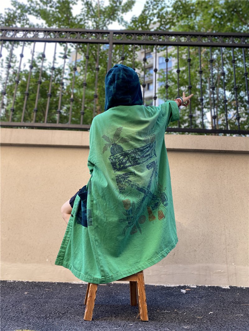 Vintage Plus Sizes Green Long Trenchcoat-STYLEGOING