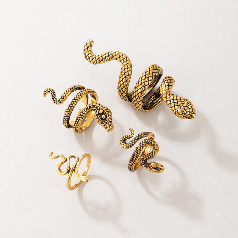 Vintage Cool Snake Shape Rings for Women 4pcs/set