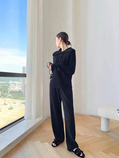Fashion Knitted Pullover Sweater and Wide Legs Pants Sets