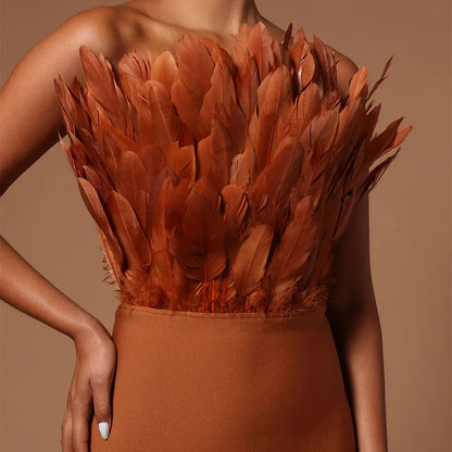 Sexy Designed Feather Sheath Evening Party Dresses