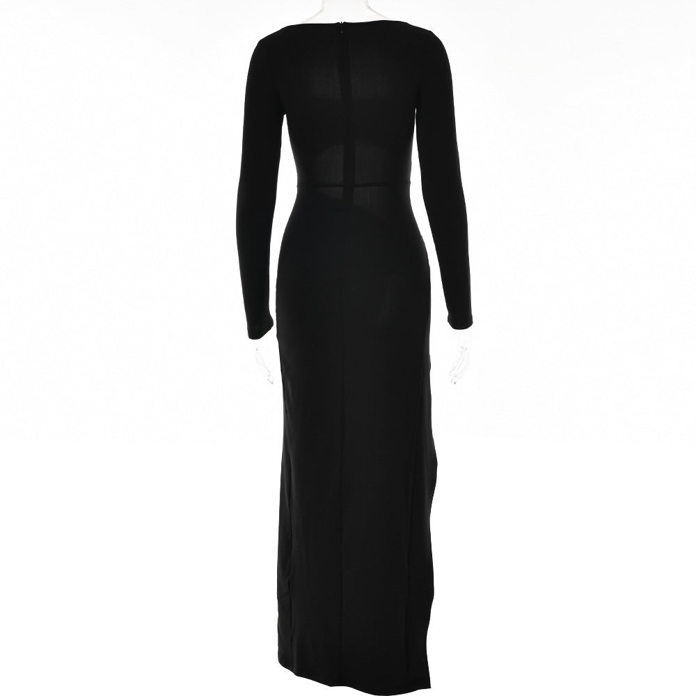 Sexy Square Neckline Split Front Long Sleeves Dresses
