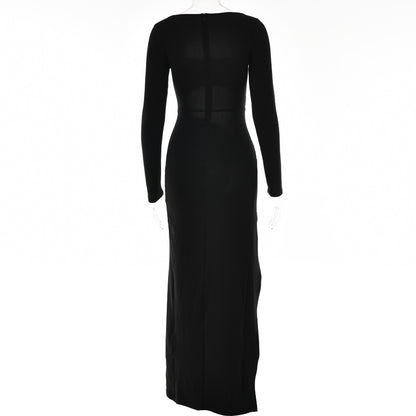 Sexy Square Neckline Split Front Long Sleeves Dresses