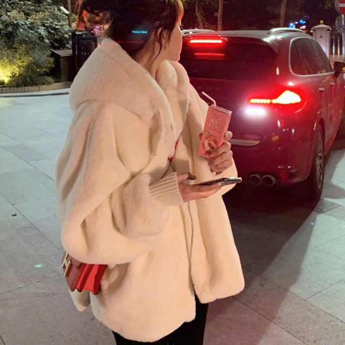 White Warm Winter Artificial Fur Casual Overcoat for Women